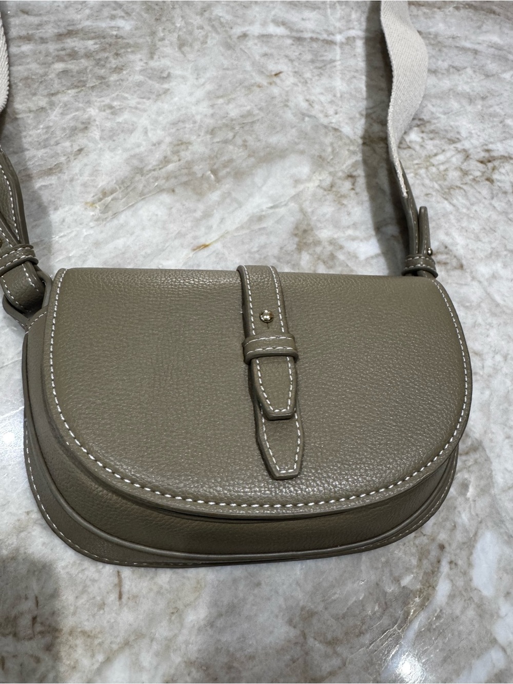 Zara Taupe Leather Crossbody Bag with Contrast Stitching